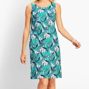 Talbots giraffe teal shift dress fun print bright size 12